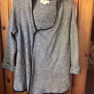 Cotton hooded black and white tweed sweater medium open front